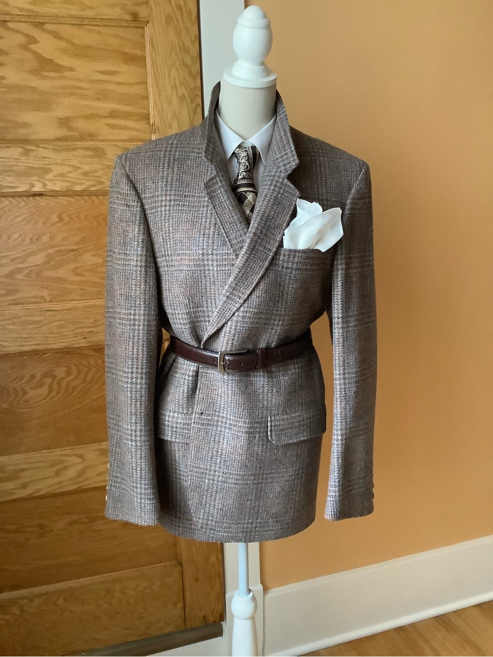 Vintage Men's Tan Glen Plaid Wool Blazer Sport Coat Size 44L 44T Blue Check - Picture 15 of 15